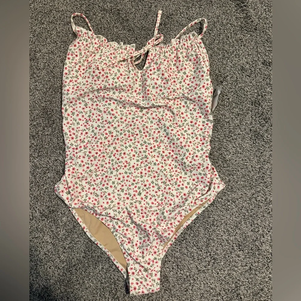 Old Navy White One-Piece Swimsuit with Pink Floral Print - Picture 1 of 4